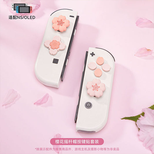 GeekShare Strange Cherry Blossom Thumb Grips & Button Stickers Set for Nintendo Switch